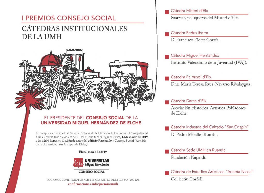 Acto Entrega I Edición Premios Consejo Social “Cátedras Institucionales de la UMH”